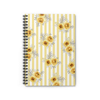 Spiral Notebook-Yellow Floral-Pinstripes-Ruled Lined