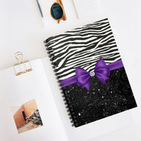 Small Spiral Notebook, 6x8in-Glam Purple Bow-Zebra-Black Glitter