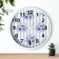 Wall clock-Soft Blue-Floral Pinstripes