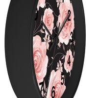 Wall Clock-Pink Rose-Pink Stencil-Black