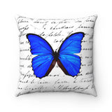 Square Pillow-Royal Blue Butterfly-Illegible Cursive