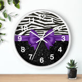 Wall Clock-Glam Purple Bow-Zebra-Black Glitter