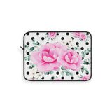 Laptop Sleeve-Magenta Pink Floral-Black Polka Dots-White