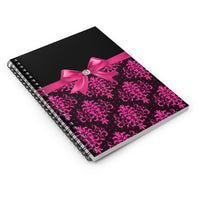 Small Spiral Notebook, 6x8in-Glam Passion Pink Bow-Passion Pink Lace-Black