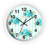 Wall clock-Aqua Blue-Floral Pinstripes