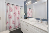 Shower Curtains-Pink Floral Pinstripes