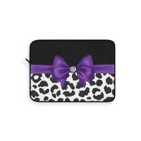 Laptop Sleeve-Glam Purple Bow-Snow Leopard-Black