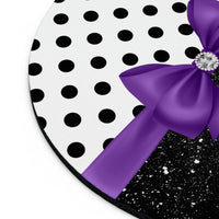 Mouse Pad-Glam Purple Bow-Black Polka Dots-Black Glitter