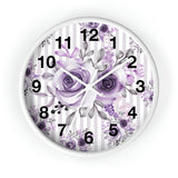 Wall Clock-Soft Purple Floral-Purple Pinstripes-White