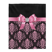 Velveteen Plush Blanket-Pink Bow-Pink Lace-Black