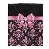 Velveteen Plush Blanket-Pink Bow-Pink Lace-Black