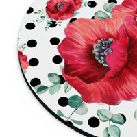 Mouse Pad-Rouge Red Floral-Black Polka Dots-White