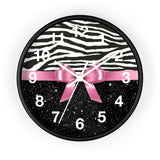 Wall Clock-Glam Pink Bow-Zebra-Black Glitter