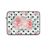 Laptop Sleeve-Lush Pink Floral-Black Polka Dots-White