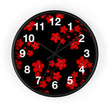 Wall Clock-Red Floral Blossoms-Black