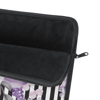 Laptop Sleeve-Soft Purple Floral-Black White Pinstripes