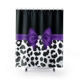 Shower Curtains-Glam Purple Bow-Snow Leopard-Black