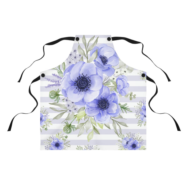 Apron-Soft Blue Floral-Soft Blue Horizontal Stripes-White