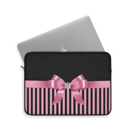 Laptop Sleeve-Glam Pink Bow-Pink Black Pinstripes-Black