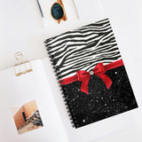 Small Spiral Notebook, 6x8in-Glam Red Bow-Zebra-Black Glitter