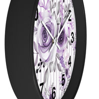 Wall Clock-Soft Purple Floral-Purple Pinstripes-White