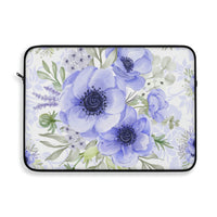 Laptop Sleeve-Soft Blue Floral-Blue Stencil-White