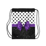 Drawstring Bag-Glam Purple Bow-Black Polka Dots-Black Glitter