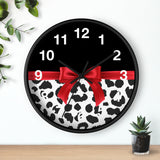 Wall Clock-Glam Red Bow-Snow Leopard-Black