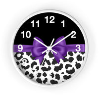 Wall Clock-Glam Purple Bow-Snow Leopard-Black