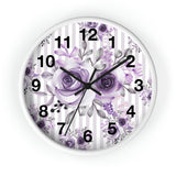 Wall Clock-Soft Purple Floral-Purple Pinstripes-White