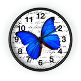 Wall Clock-Royal Blue Butterfly-Illegible Cursive-10"x10"in