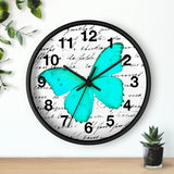 Wall Clock-Aqua Butterfly-Illegible Cursive-10"x10"in