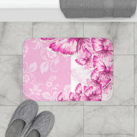 Bath Mat-Pink Butterfly Duo-White