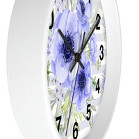 Wall Clock-Soft Blue Floral-Soft Blue Horizontal Stripes-White