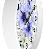 Wall Clock-Soft Blue Floral-Soft Blue Horizontal Stripes-White