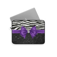 Laptop Sleeve-Glam Purple Bow-Zebra-Black Glitter