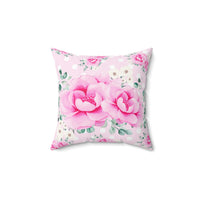 Square Pillow-Magenta Pink Floral-White Polka Dots-Pink