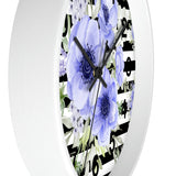 Wall Clock-Soft Blue Floral-Black Horizontal Stripes-White