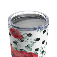 Tumbler 20oz-Rouge Red Floral-Black Polka Dots-White