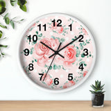 Wall Clock-Lush Pink Floral-White Polka Dots-Pink