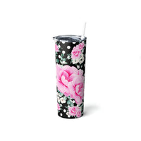 Skinny Tumbler, 20oz-Magenta Pink Floral-White Polka Dots-Black