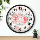 Wall Clock-Lush Pink Floral-Pink Horizontal Stripes-White