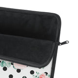 Laptop Sleeve-Lush Pink Floral-Black Polka Dots-White