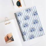 Spiral Notebook-Soft Blue-Floral Pinstripes-Ruled Lined