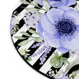 Mouse Pad-Soft Blue Floral-Black Horizontal Stripes-White