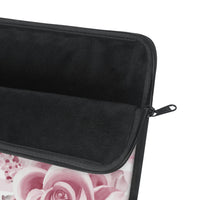 Laptop Sleeve-Soft Pink Floral Mauve-Horizontal Stripes-White