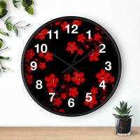 Wall Clock-Red Floral Blossoms-Black