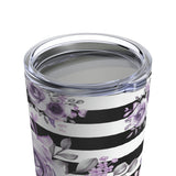 Tumbler 20oz-Soft Purple Floral-Black Horizontal Stripes-White