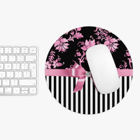 Mouse Pad-Glam Pink Bow-Pink Stencil-Black White Pinstripes