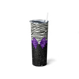 Skinny Tumbler, 20oz-Glam Purple Bow-Zebra-Black Glitter